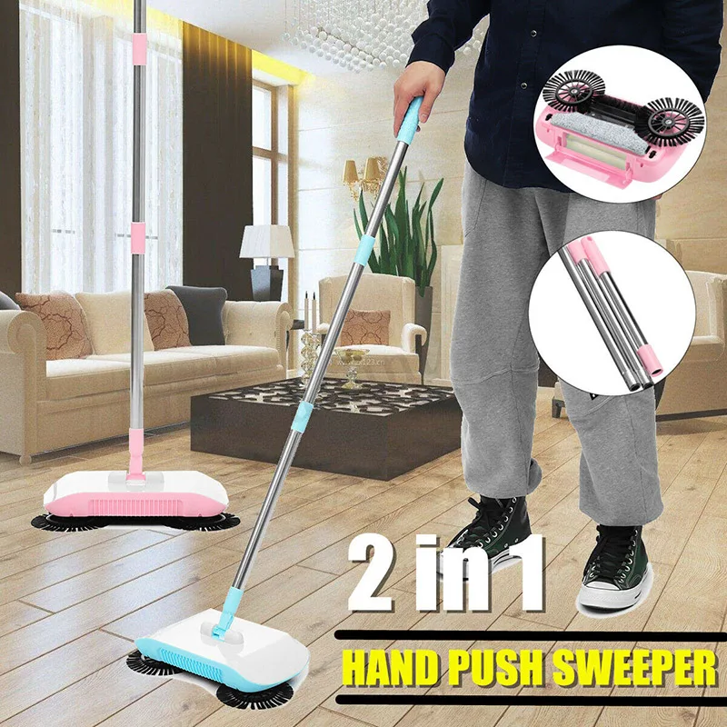 

2 in 1 Hand Push Lazy Cleaning Sweeping Broom Set Home Sweeper with Rags DC156