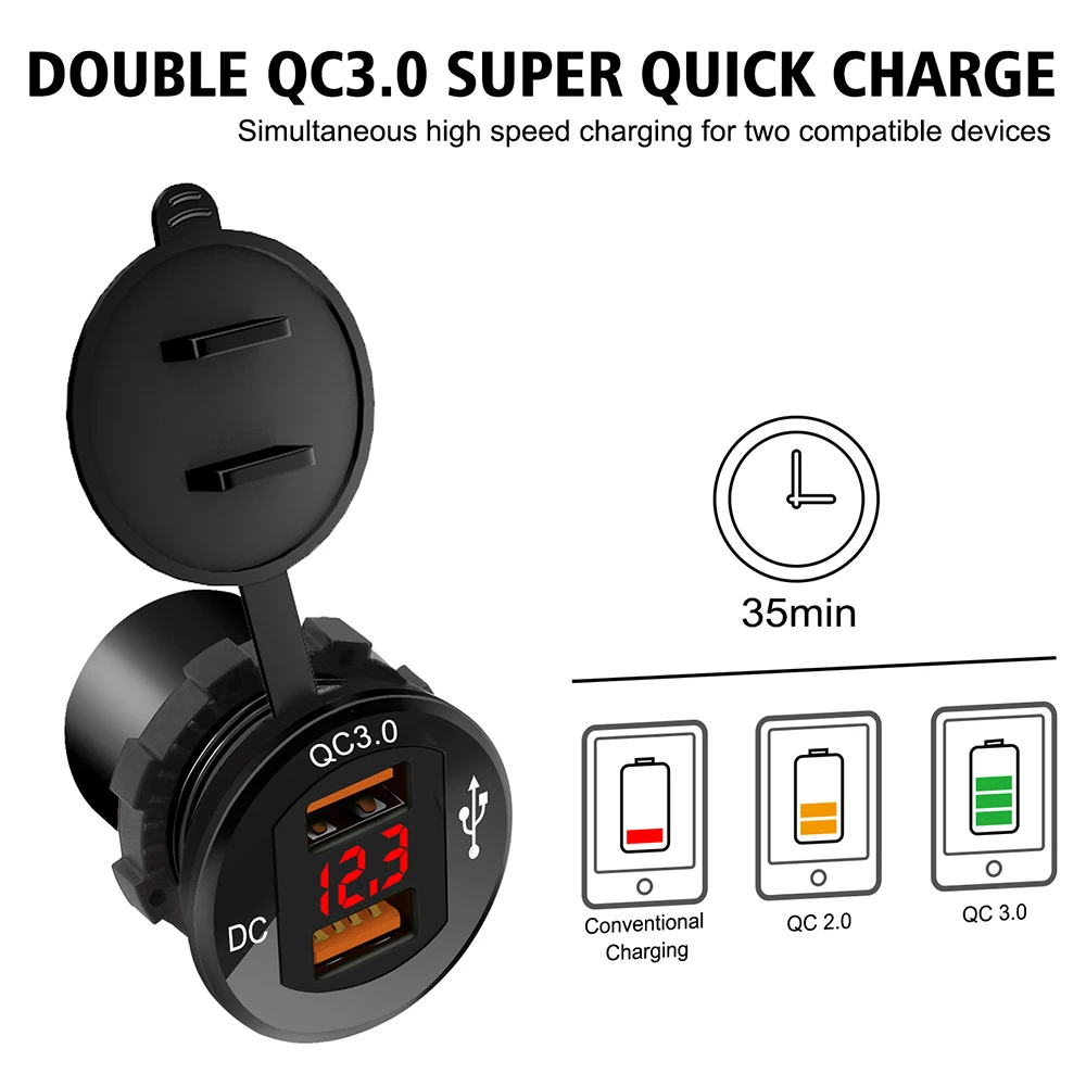 

Car Charger Waterproof 12V 24V Type C PD QC 3.0 USB Charger LED Voltmeter Power Adapter For Smart Phone Tablet Boat Motorcycle N