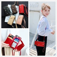 leather crossbody strap phone case for iphone 11 12 13 pro max xr x xs max 7 8 plus wallet back cover card shoulder lanyard bag