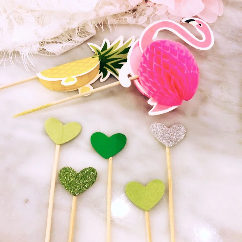 Розовый фламинго или желтый ананас кекс Топпер тропический хавиан Луау