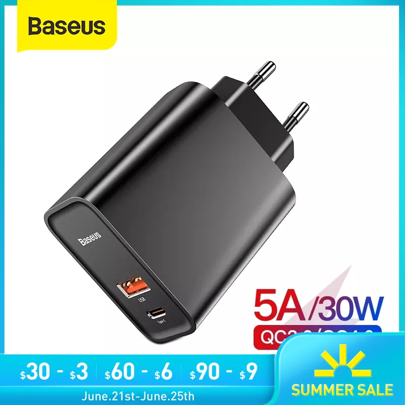 Зарядное устройство Baseus Quick Charge 4 0 3 USB для Redmi Note 7 Pro 30W PD Supercharge быстрое зарядное