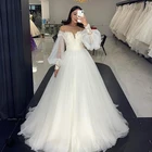 Принцесса Стиль Длинное Пышное Платье с длинным рукавом свадебные платья, из прозрачной ткани аппликация кружево Тюль трапециевидной формы свадебные платья 2021 Vestido De Noiva