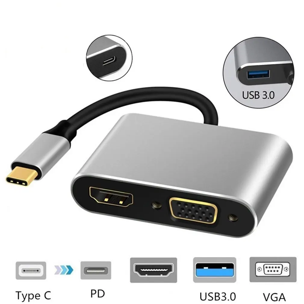 

Кабель-адаптер 4 в 1 с портом Type-c на HDMI, Vga, 4 к 30 Гц