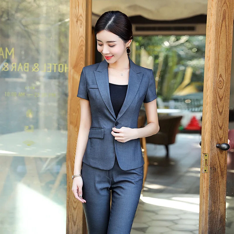 IZICFLY New Summer style black Suit Women Pants and Blazer Slim Professional Business Trousers 2 piece set women Office Wear