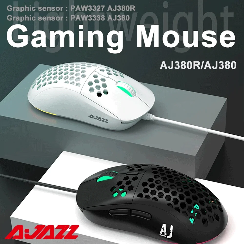 

Геймерская мышь ajazz aj380r/aj380, с fio usb, мышь с 16000 точек/дюйм rgb программируемый для ПК, ноутбука и ноутбука