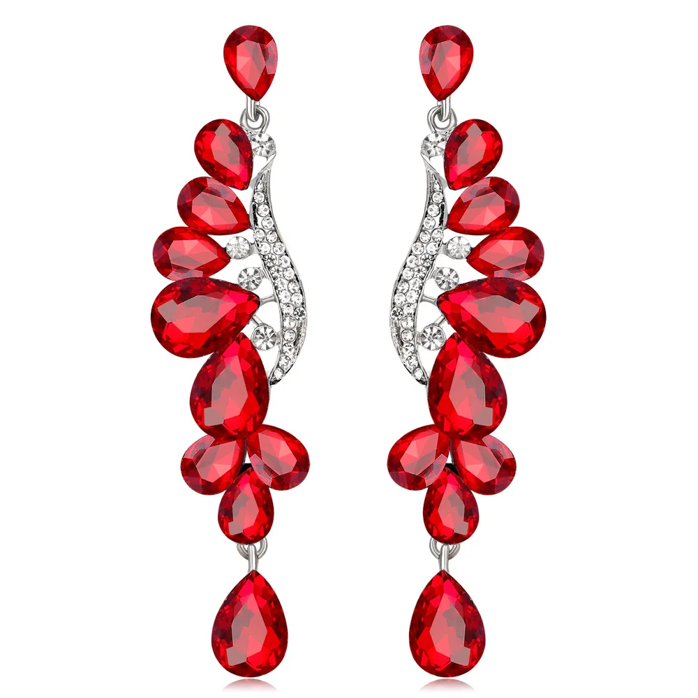 Модная одежда в европейском стиле красные синие длинные серьги виде капель для