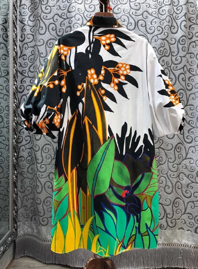 Женское платье с отложным воротником свободная рубашка в стиле ретро рукавами