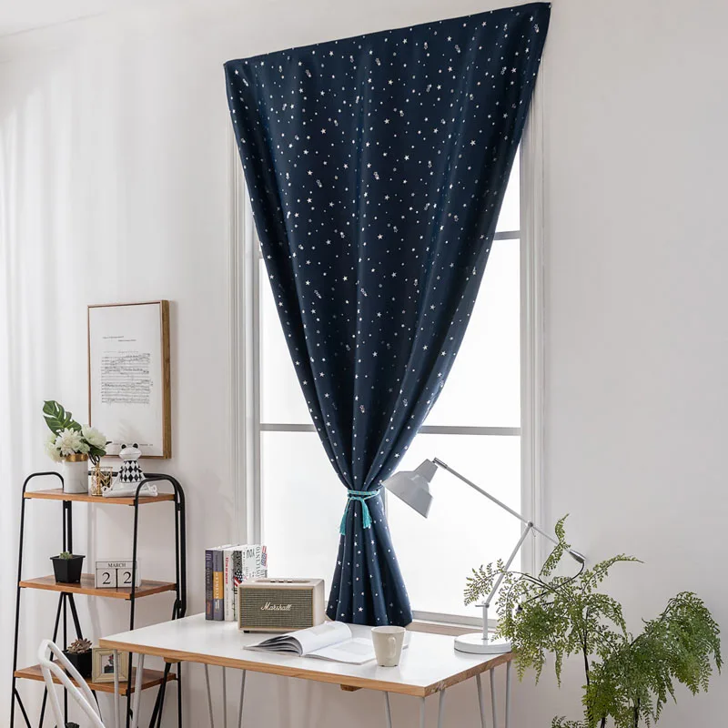 

Modern Window Velcro Curtains For Living Room Bedroom Hot Silver Stars Blackout Beige Blue Panel Pink Drapes Shading Cloth