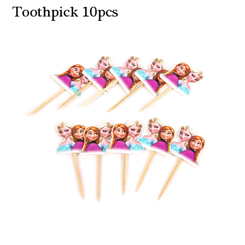 Toothpick 10pcs Платье принцессы «Холодное сердце» 2 вечерние поставки «Холодное сердце» вечерние Бумага соломы тарелки чашки для девочек с героями мультфильма «Холодное сердце»; 2 платья Эльзы и Анны для дня рождения Декор вечерние скатерть - Цвет: Toothpick 10pcs
