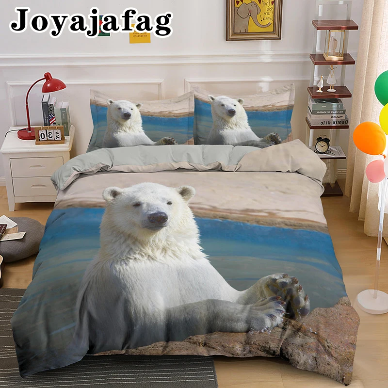 

White Polar Bear 3D Bedding Set Luxury Queen King Double Single Duvet Cover With Pillowcase Bed Sets Animal Print Quilt Covers