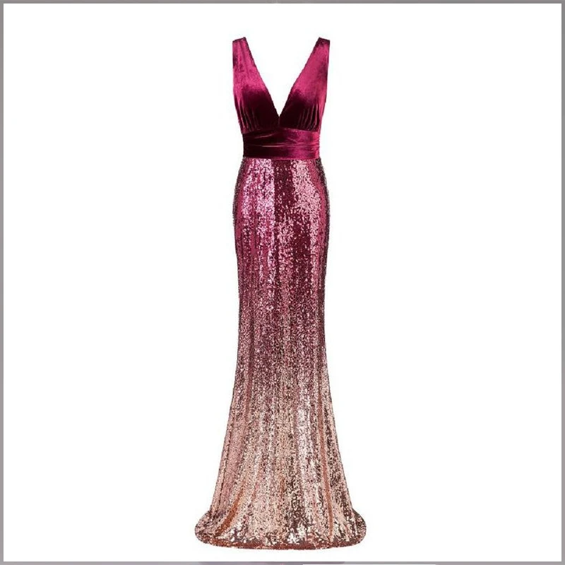 

2021 New V-Neck Sleeveless Sequined Retro Sling Mermaid Backless Dress
