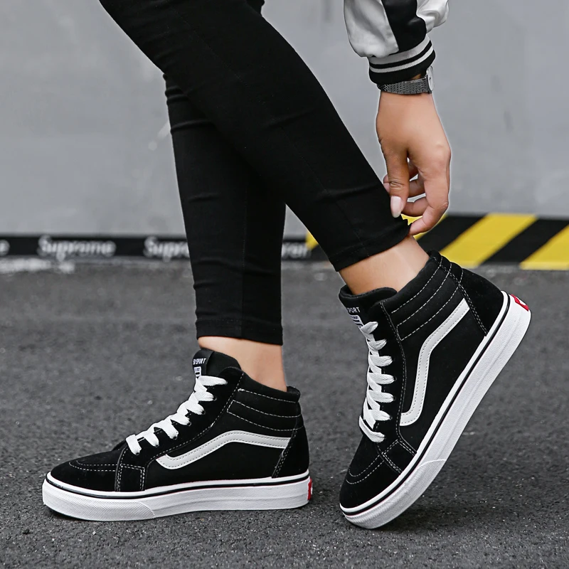 TRILEINO high top old skools CLASSICS MEN'S Checkerboard Vulcanized canvas shoes with fur mid sk8 Skateboarding sneakers | Обувь