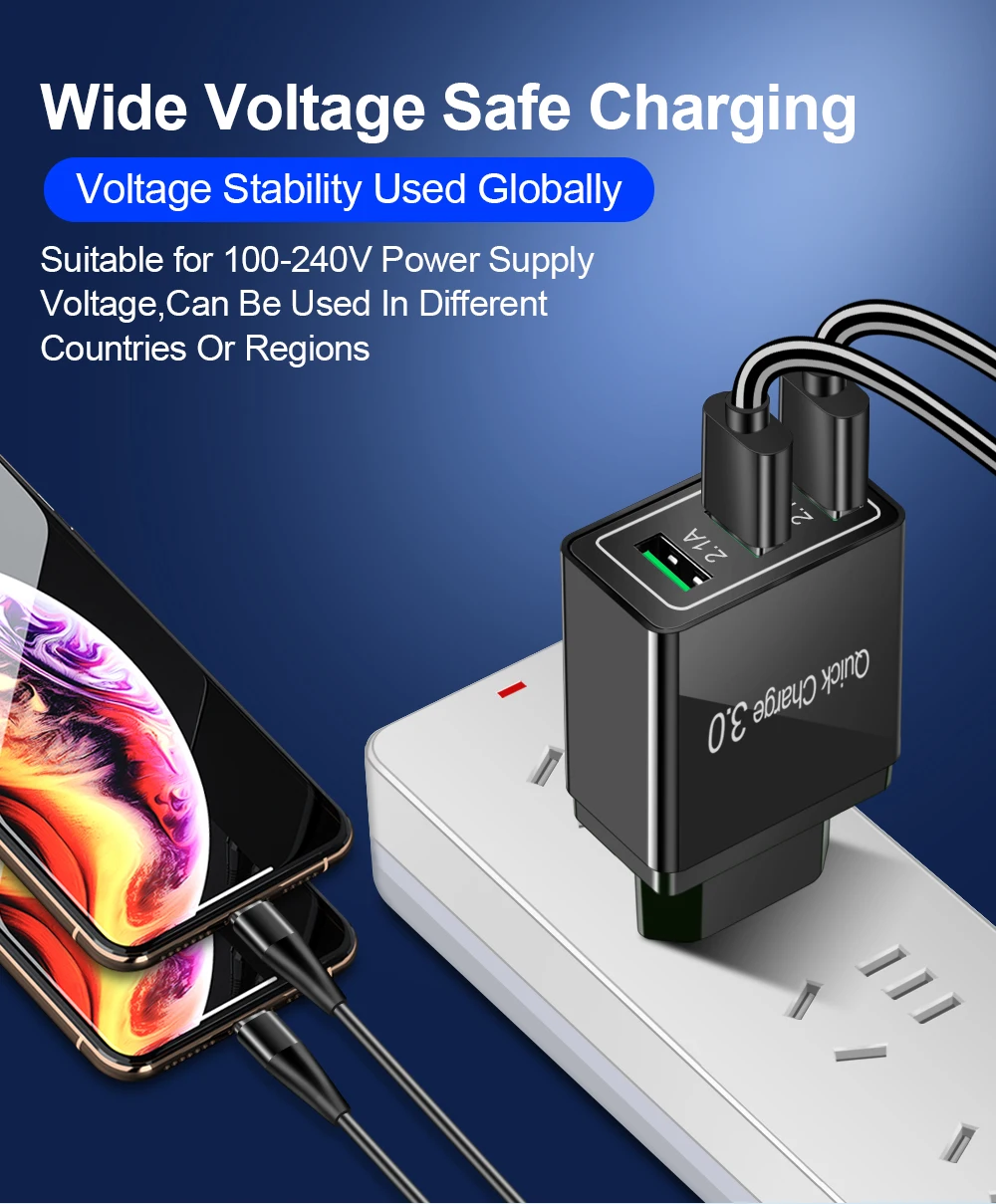 Быстрая зарядка OLAF QC 3,0 35W 3 USB быстрое зарядное устройство для телефона iPhone Xiaomi samsung huawei быстрое настенное зарядное устройство для телефона