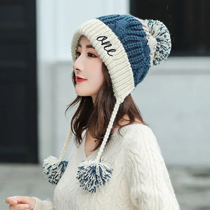 

JIUCE045 зима помпон с нашивкой в виде надписи "вязаная шапка куполообразная Для женщин Повседневное теплые оплетка шапка Кепки