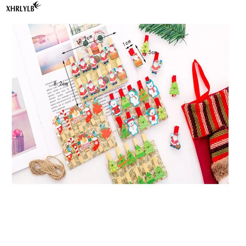 XHRLYLB Cute Cartoon Color Christmas Clip with Hemp Rope Photo Wall Decoration DIY Party Supplies Baby Shower.7z | Дом и сад