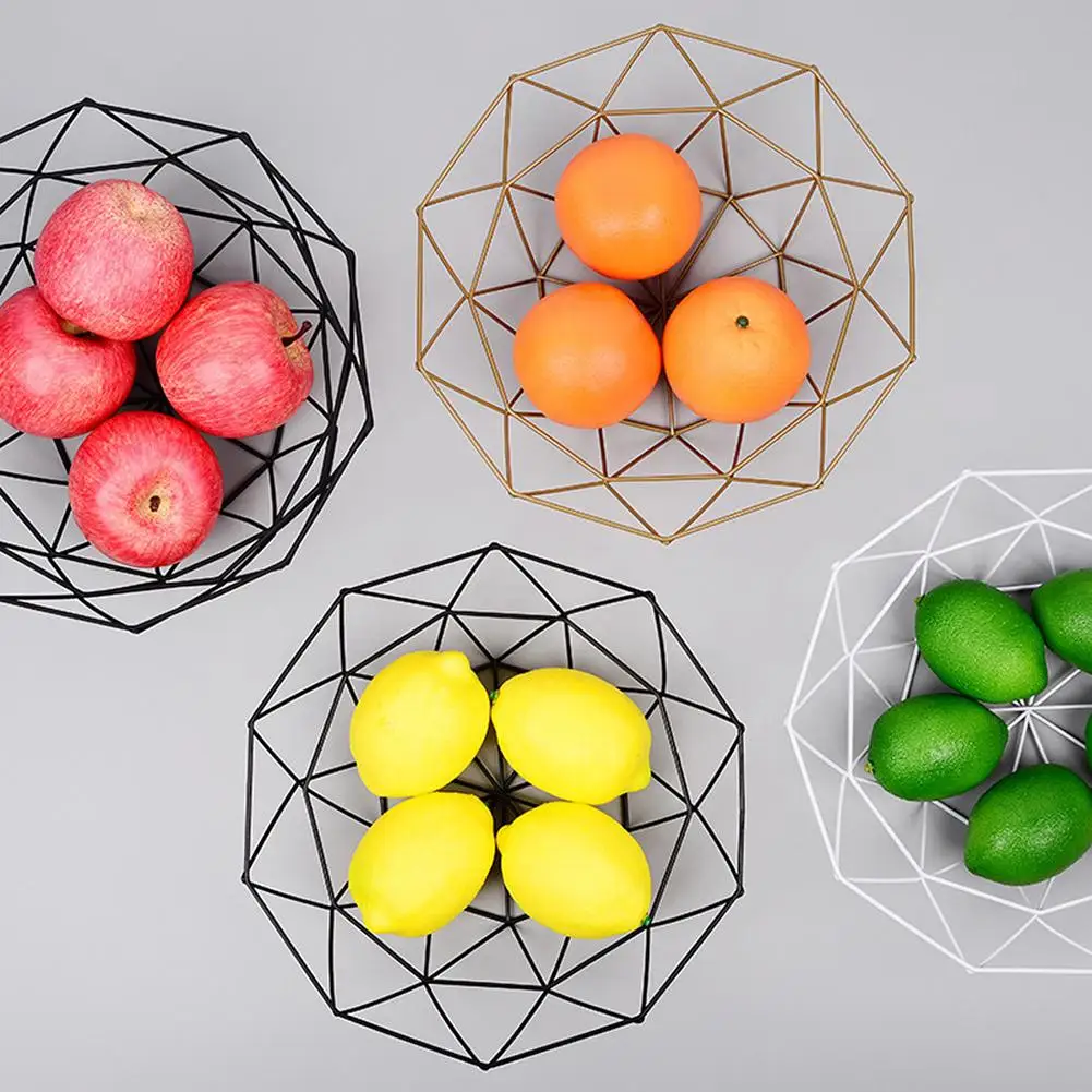 

Container Holder Storage Bowl Fruit Vegetable Geometric Metal Wire Basket Kitchen Drain Rack Snack Tray Table Organizer