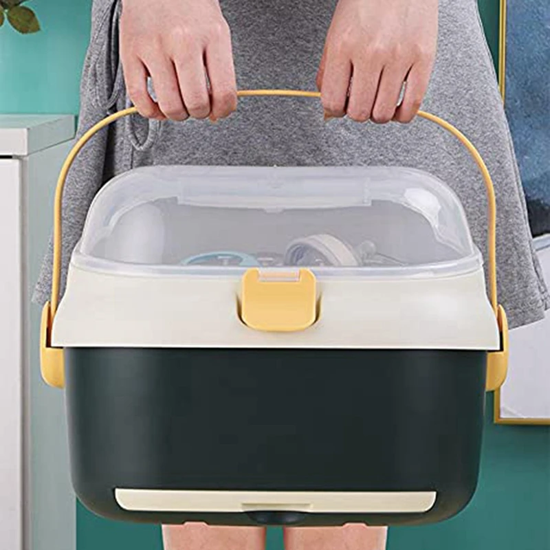 Baby Bottle Drying Rack Container with Drainer Portable Nursing Cutlery Box Cover Holder | Дом и сад