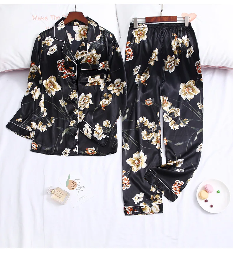 Пижамный комплект Daeyard женский Шелковый из 2 предметов одежда для сна с цветочным