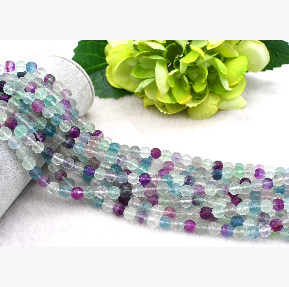 

15.5" Natural A Multi Color Clear More Green Yellow Purple Fluorite Semi-precious stones Faceted Necklace Bracelet Round Beads