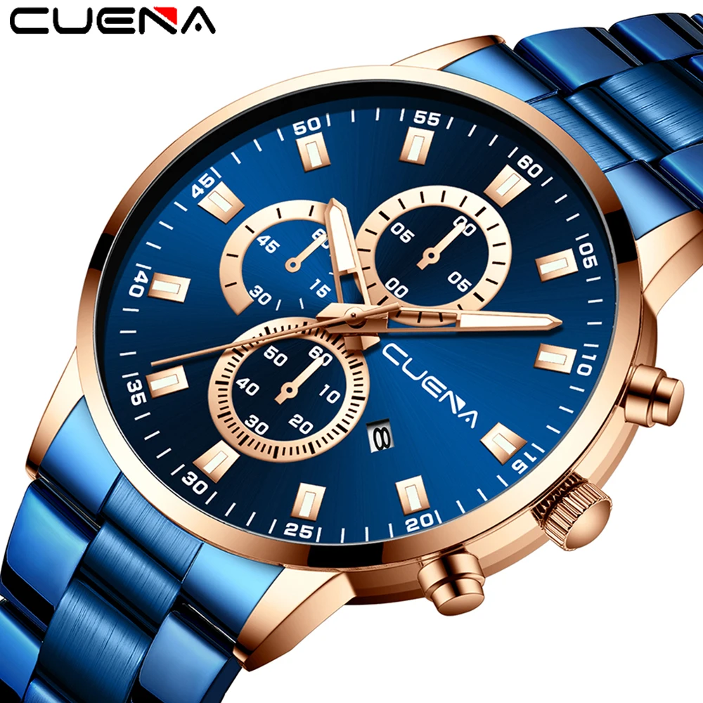 

CUENA New Fashion Man Watches with Stainless Steel Top Brand Luxury Sports Waterproof Quartz Watch Men Relogio Masculino
