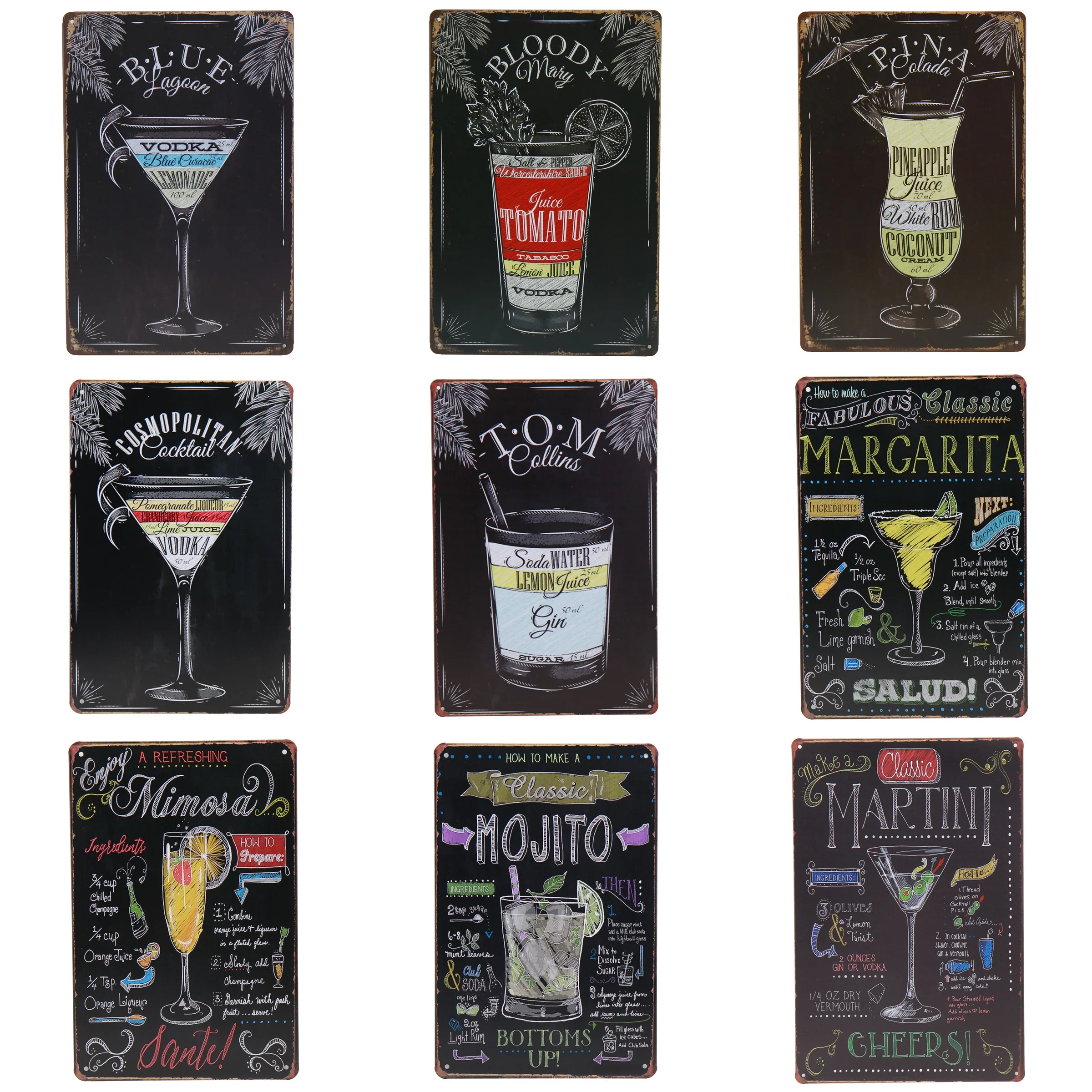 Кровавый мартини арт железный металлический жестяной знак Синий Гавайский