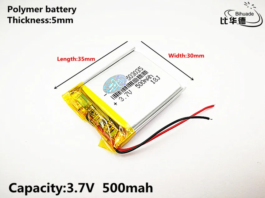 5 5 шт./лот 500 мАч 3,7 в 503035 умный дом MP3 колонки литий-ионный аккумулятор для DVR, gps, mp3, mp4, сотового телефона, динамика