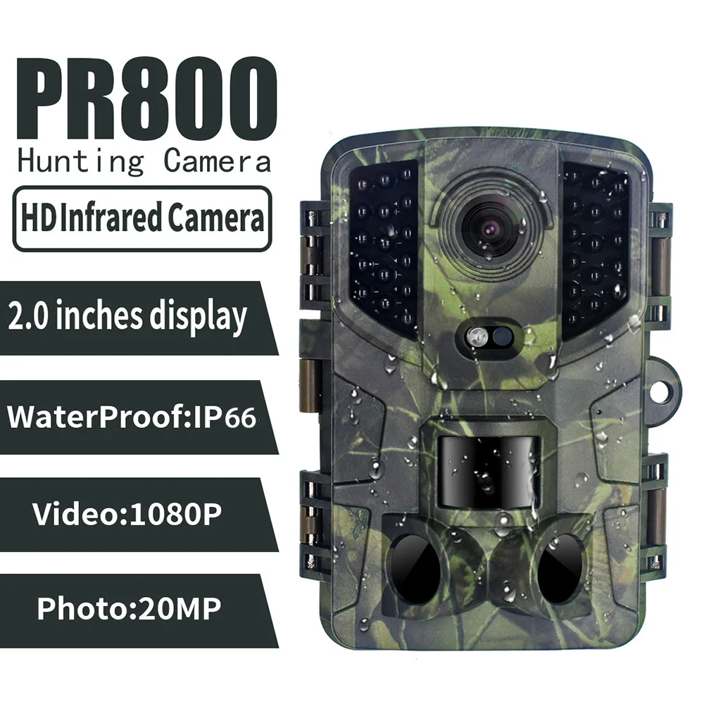 

Охотничья фотоловушка PR800, фотоловушка для животных, 1080P, 20 МП, водонепроницаемая инфракрасная камера ночного видения, уличная камера для на...