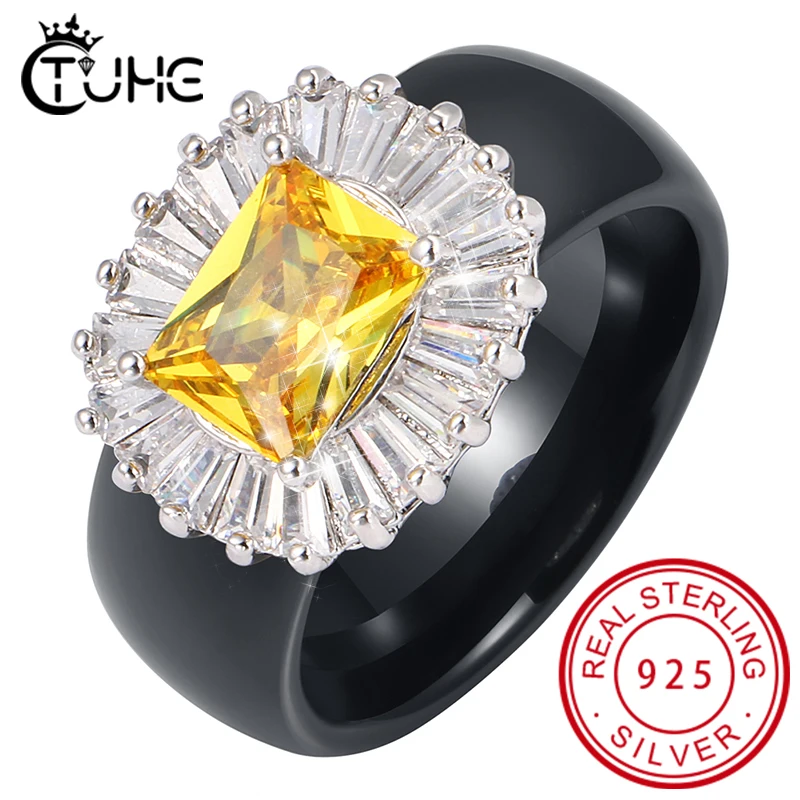 Модные обручальные кольца с желтым кристаллом квадратной формы женские цирконом