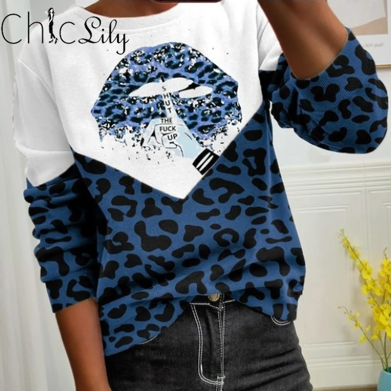 

Chiclily Lips Leopard Sweatshirt Funny Print Labios Top Hipster Costume Women Hoodie Summer Leopardo Lip Top