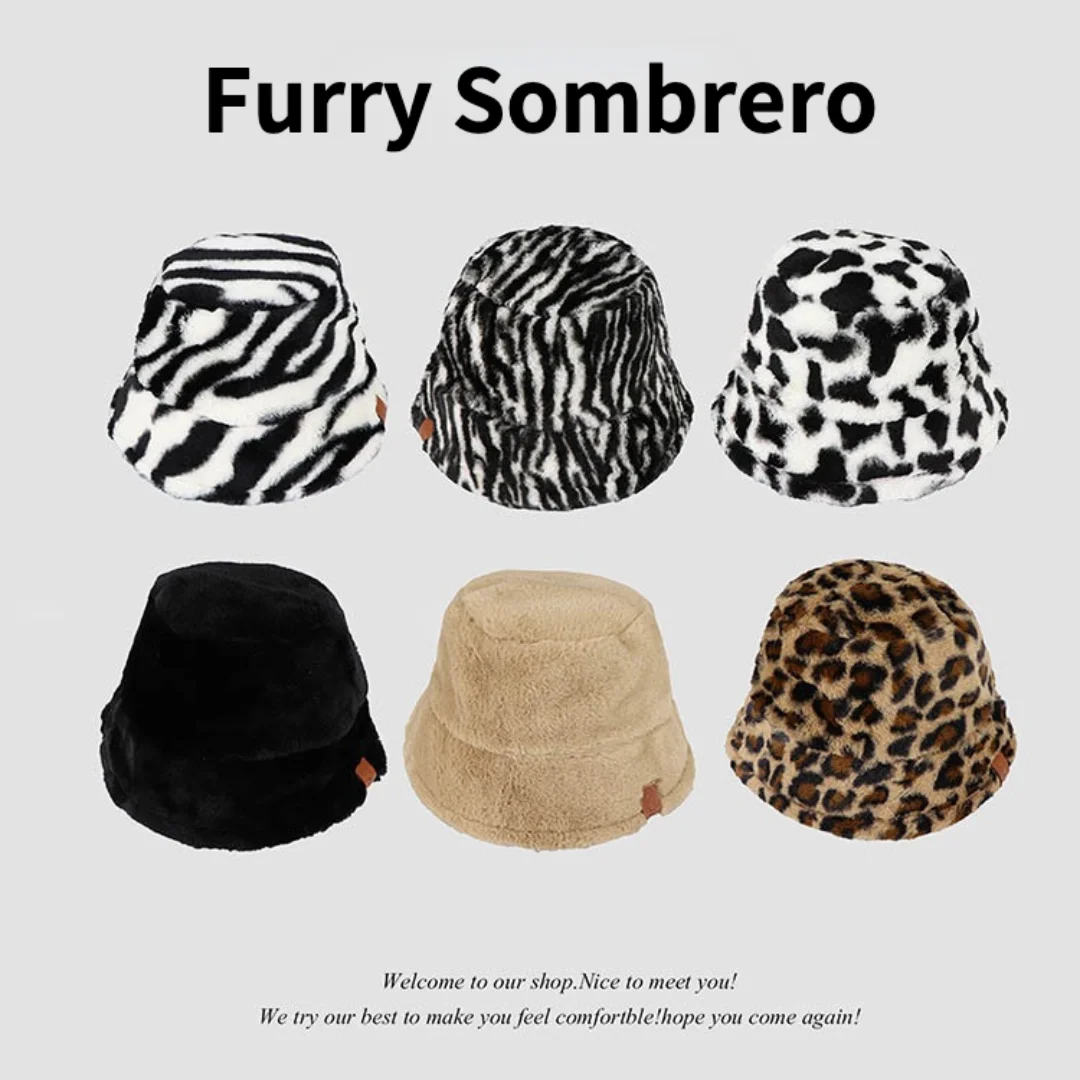 21Colors Winter Zebra Pattern Cow Faux Fur Fluffy Bucket Hats for Women Outdoor Warm Sun Hat Fisherman Cap Girl Panama Gorros