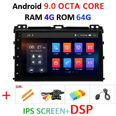 9 ''8 ядерный 4 г+ 64 г 2 din Android 9 Автомобильный мультимедийный dvd-плеер gps аудио для Toyota Prado 120 для Lexus GX470 Автомагнитола стерео obd2 - Цвет: 4G64GIPSDSP nocanbus