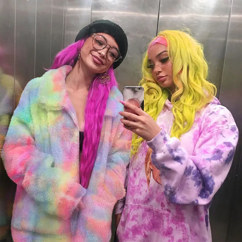 

Harajuku Rainbow Jackets For Women With Zipper Modis Women's Park Long Sleeve Casual Winter Coat Casual Korean Style Festival