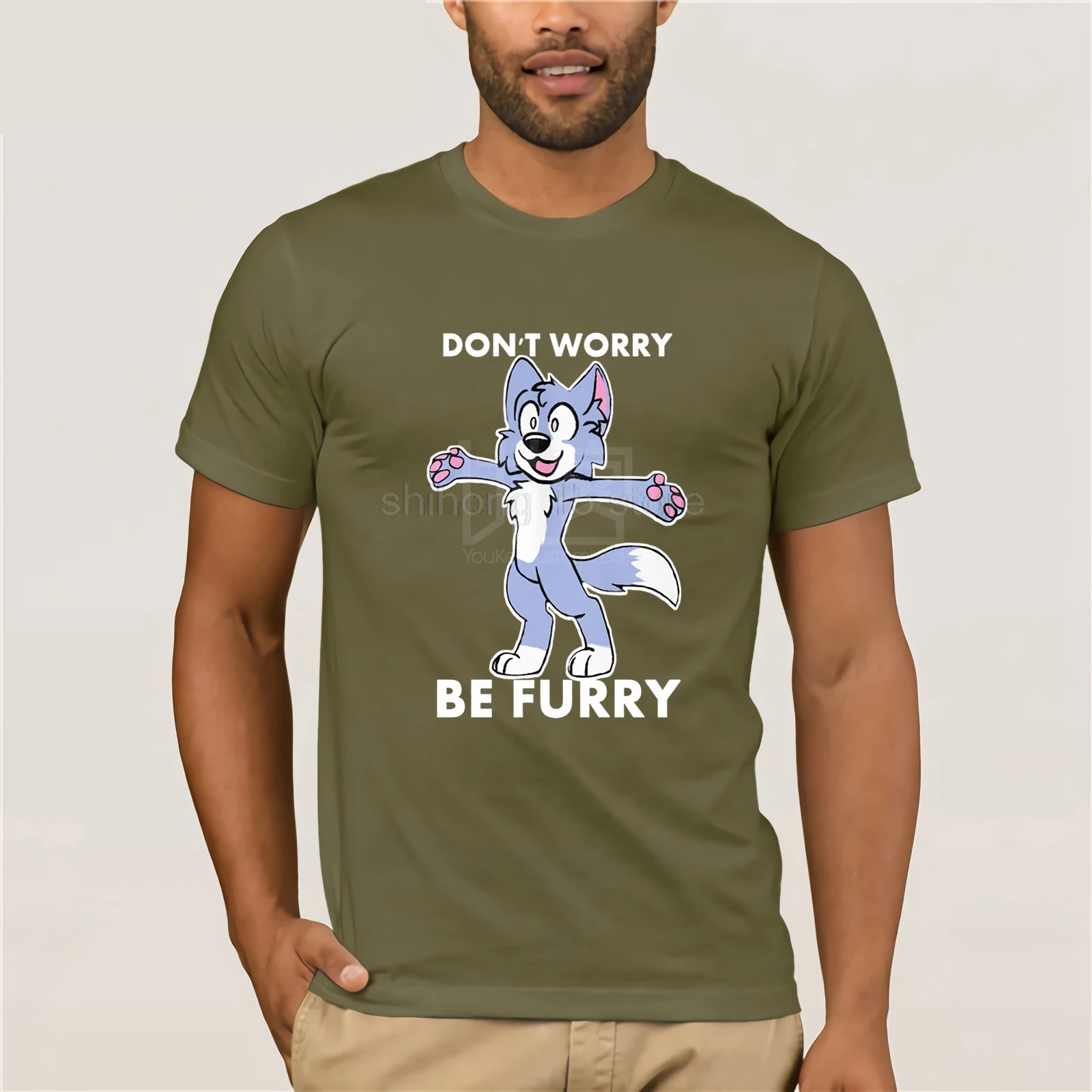 Пушистый Fandom надписью Don't Worry Be Популярные Tagless футболка Веселая Футболка