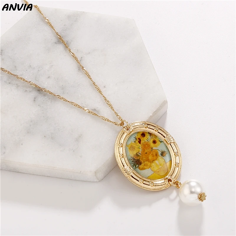 Винтажное длинное ожерелье для женщин с изображением Ван Гога масляной живописи