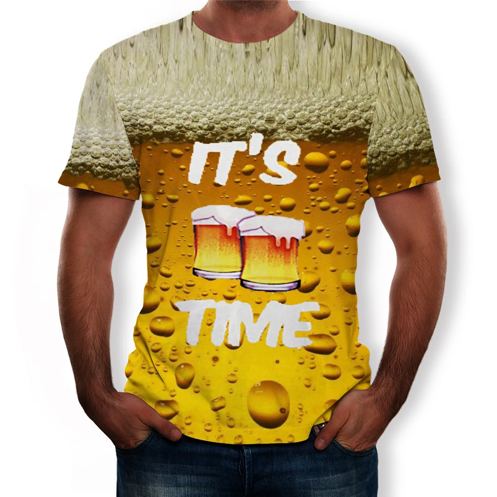 

Beer Drinks 3D Printing Fashion Men's And Women's Short-Sleeved T-Shirt Soft Material Outdoor Casual Loose O-Neck Men's Clothing