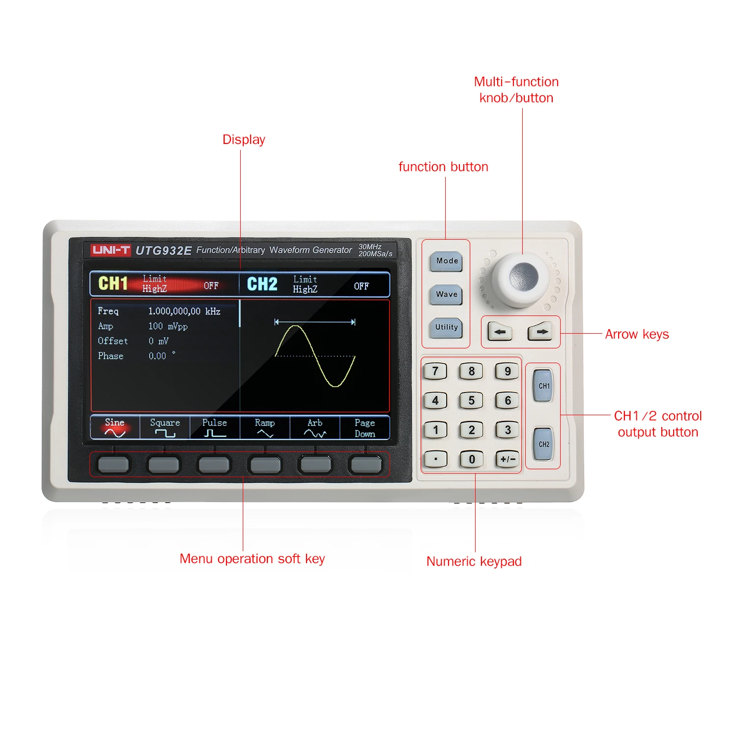 UNI-T Function/Arbitrary Waveform Generator 30MHz DDS Dual Channel Signal Counter 200MSa/s Frequency Sine | Инструменты