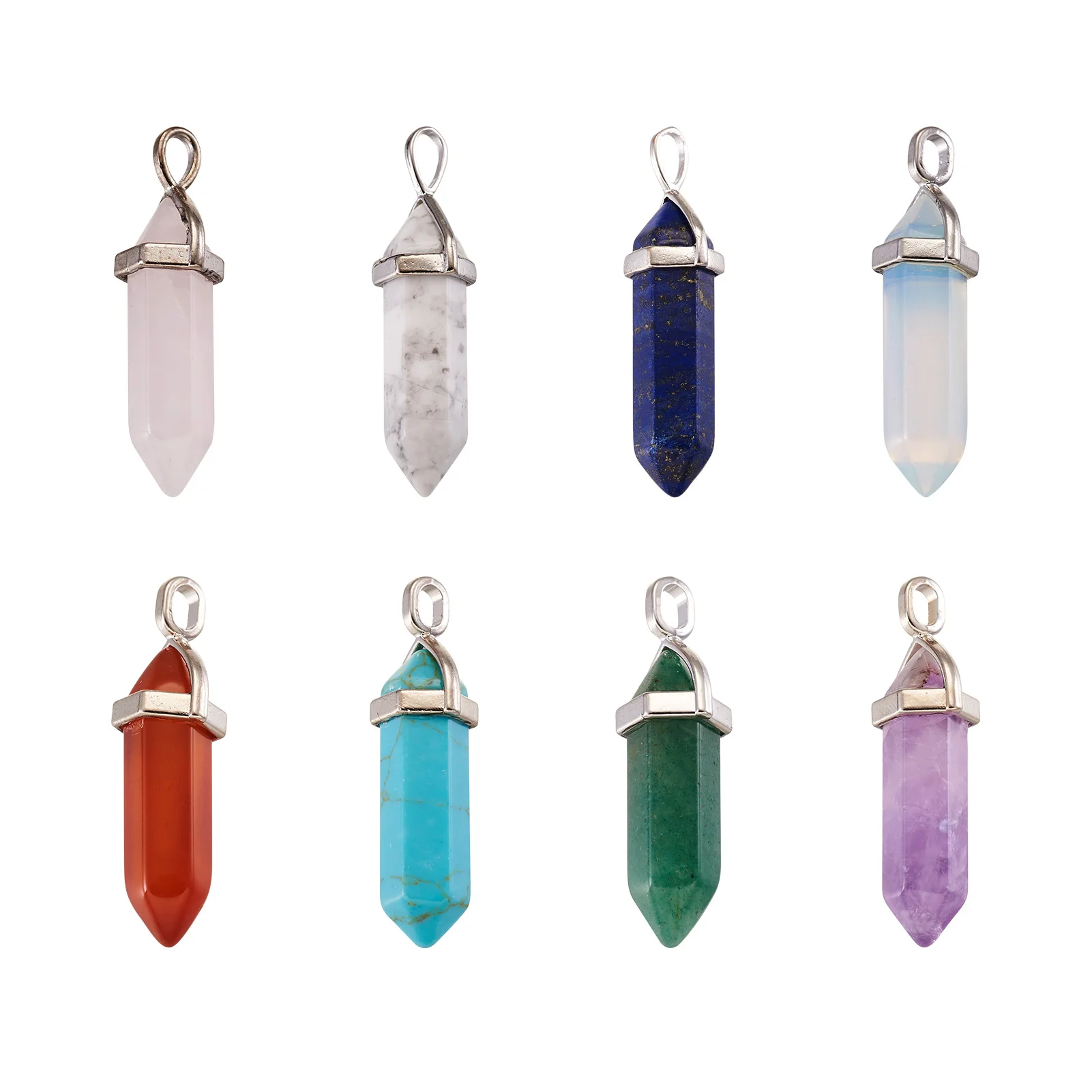 

8Pcs Mixed Colors Natural Gem Stone Hexagonal Column Pendants Quartz Crystal Charms For Necklace Dangle DIY Jewelry Making