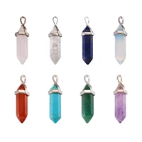 8pcs mixed colors natural gem stone hexagonal column pendants quartz crystal charms for necklace dangle diy jewelry making
