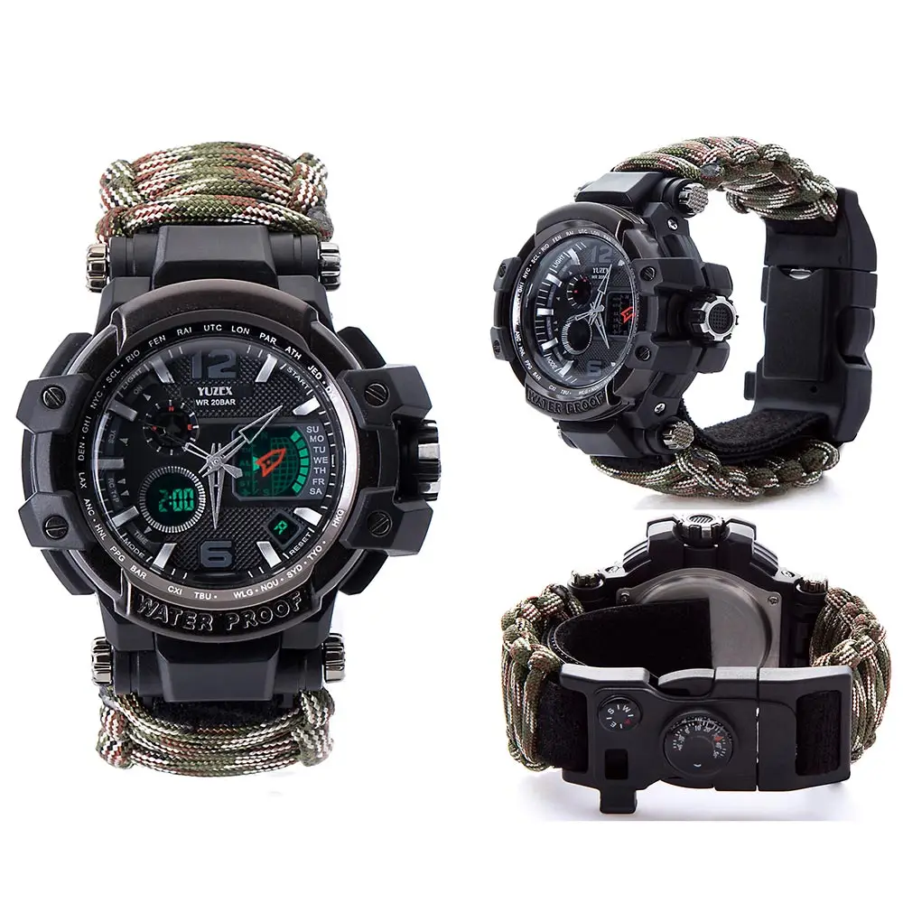 

Men Outdoor Survival Military Watch Fashion Multifunctional Compass Waterproof LED Quartz Sport Watch Male relogios masculino