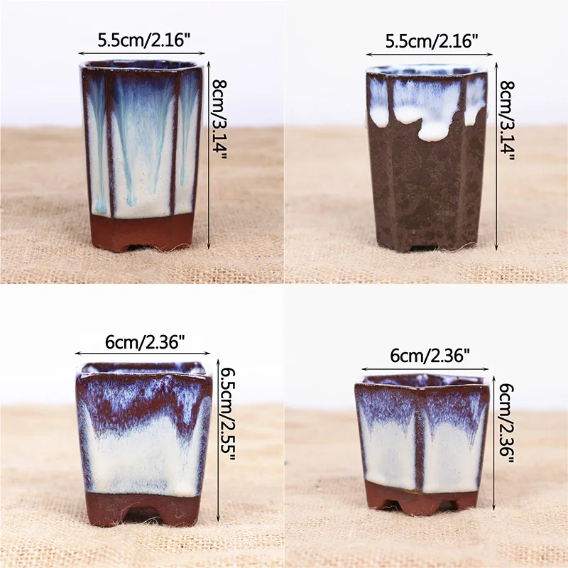 Strongwell Ceramic Succulent Flower Pot Polygonal Purple Clay Simplicity Creative Bonsai Thumb Basin Home Garden Decor |