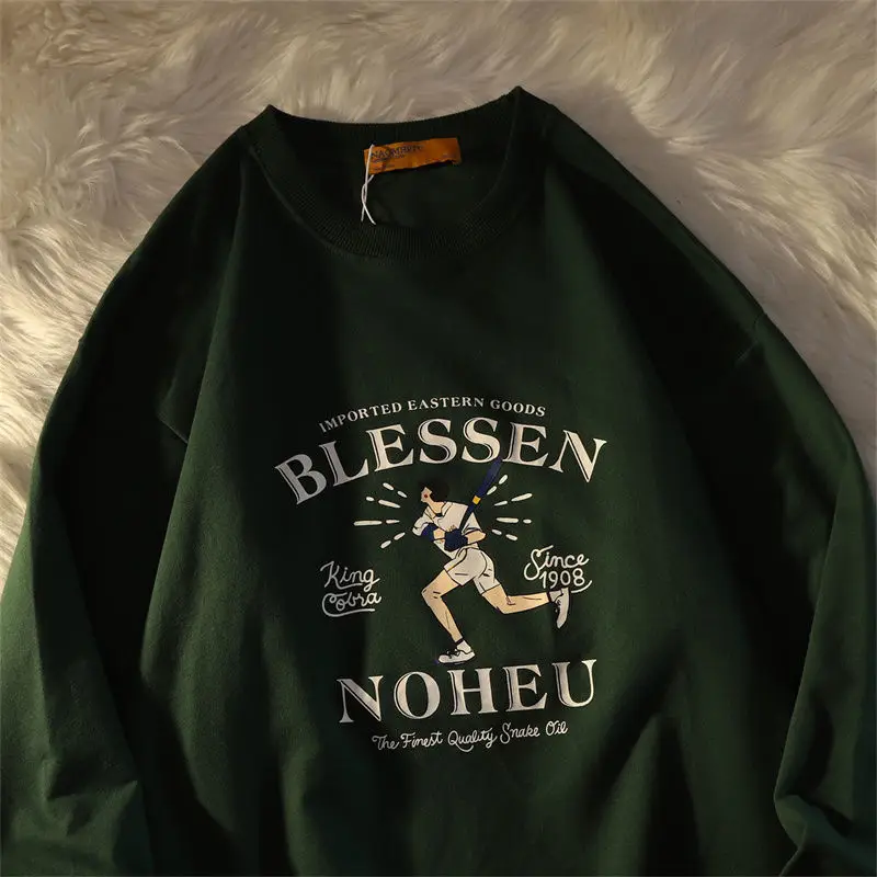 

Vintage Letter Baseball Printing Sweatshirt New Casual Streetwear Long Sleeve Tops 2021 Autumn New Arrival Fashion Teens Clothes