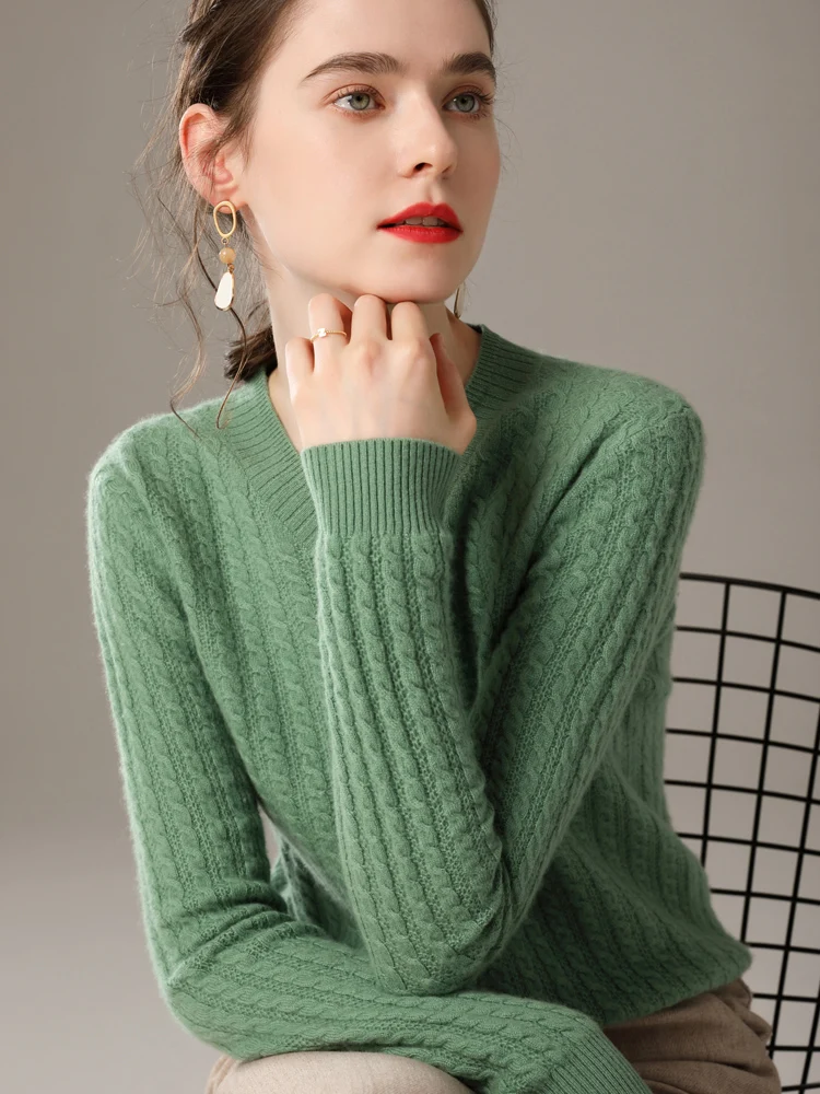 

Cashmere women 2020 new Korean version solid color knit bottom sweater 100 pure wool short v woolen women