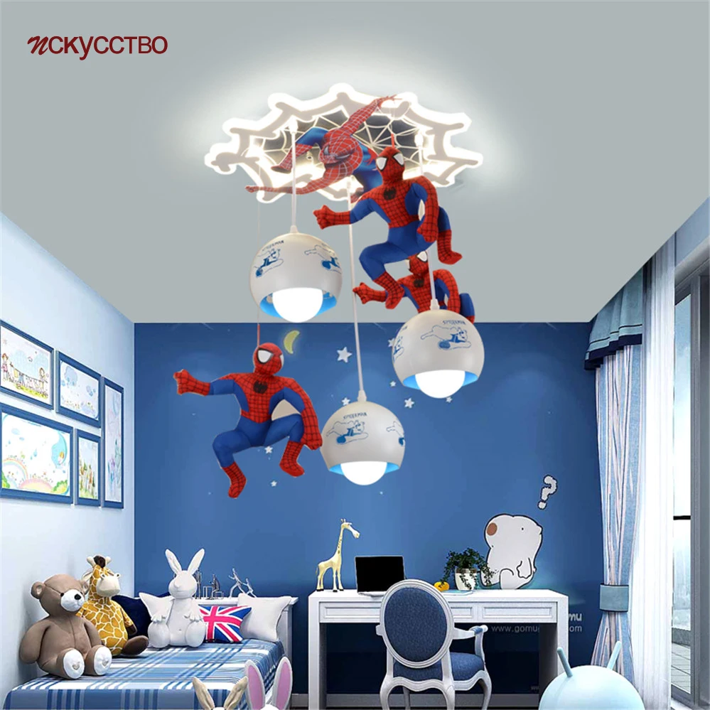

Children'S Room Illuminated Base Spider Hero Led Pendant Lights Home Deco Kids Bedroom Hanging Lamp Art Nursery Lighting Fixture