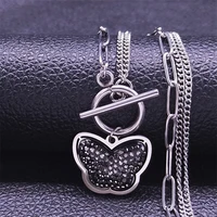 hip hop butterfly black crystal stainless%c2%a0steel chain necklace%c2%a0silver%c2%a0color%c2%a0pendants necklaces%c2%a0jewelry%c2%a0collier femme%c2%a0n4860s06
