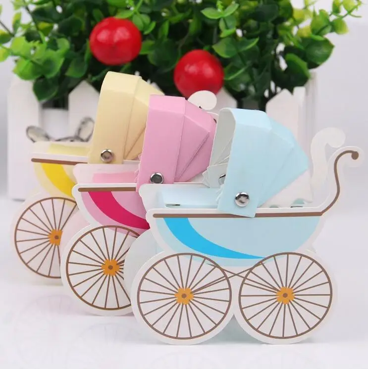

Free Shipping 50pcs/lot BABY SHOWER Wholesale price colorful baby carriage style favors box