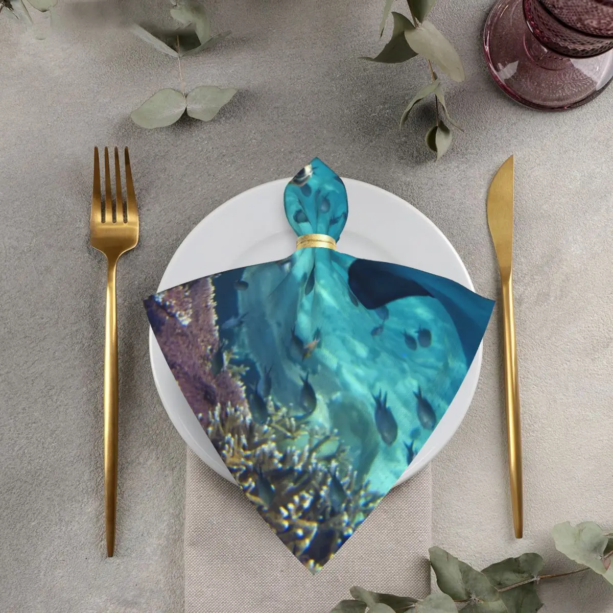 4PCS/6PCS Dolphin And Turtle Underwater With Reef Napkins Cocktail Napkin For Party Wedding Table Cloth 50CM Polyester Napkins