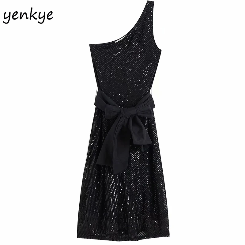 2019 женское винтажное черное асимметричное платье с пайетками романтическое