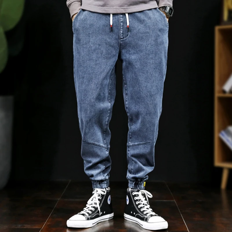 Джинсы мужские однотонные модные повседневные свободные длинные брюки из денима