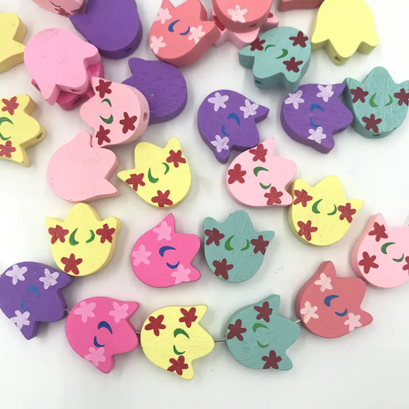 DIY 100 шт. деревянные бусины смешанные цвета цветы тюльпана для детских поделок и