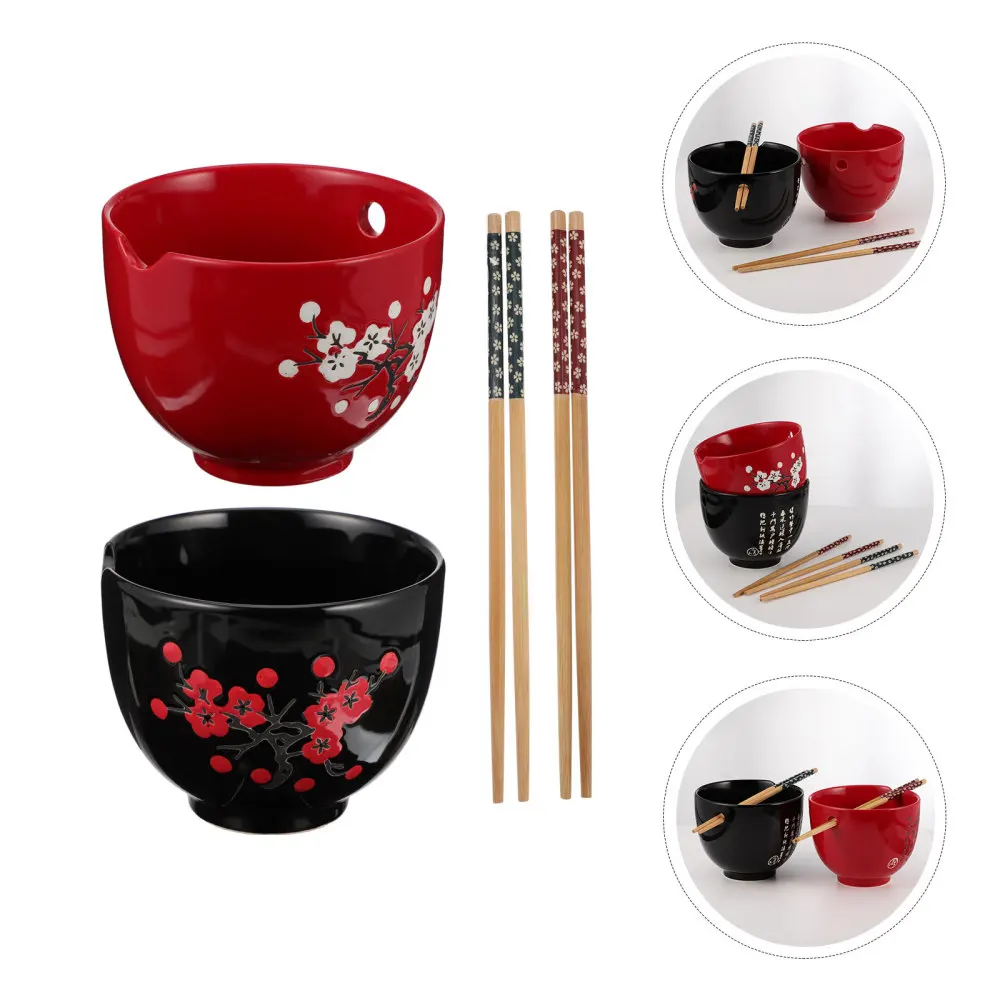 

1 Set Lovers Ceramic Noodle Bowls Food Containers Chopsticks and Bowls